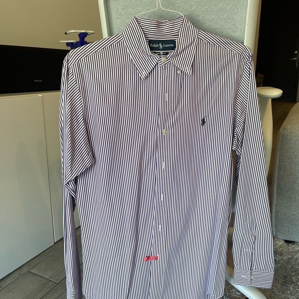 Ralph Lauren Men's Dress Shirt - Purple and White Stripes